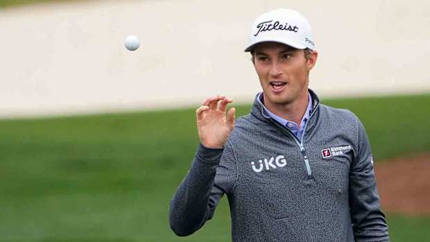Will Zalatoris is pictured during a practice round at the 2023 Masters.